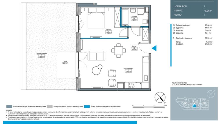 Rzut - Mieszkanie na sprzedaż 2 pokoje o powierzchni 49,04 m² - numer DB0004 w Talarowa Park II