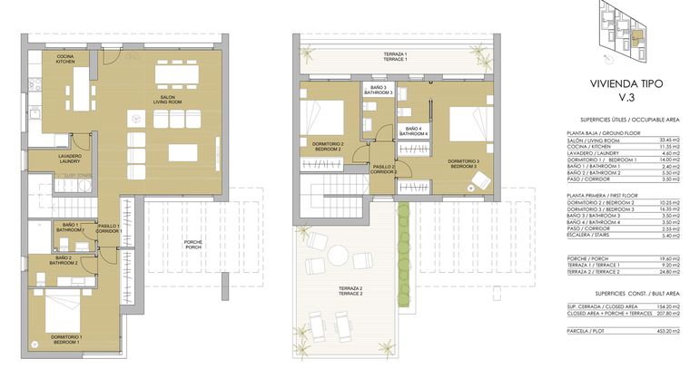 Rzut - Dom na sprzedaż 3 pokoje o powierzchni 149,6 m² - numer 3 w Dom w Pilar de la Horadada - 49792693