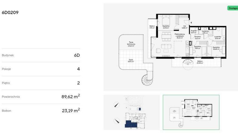Rzut - Mieszkanie na sprzedaż 4 pokoje o powierzchni 89,62 m² - numer 6D0209 w Jaśminowy Mokotów etap VI
