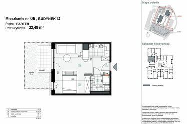 Rzut - Mieszkanie na sprzedaż 1 pokój o powierzchni 32,48 m² - numer D.M06 w Apartamenty Kopernika