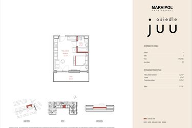 Rzut - Mieszkanie na sprzedaż 1 pokój o powierzchni 29,92 m² - numer A.M027 w Osiedle Juu