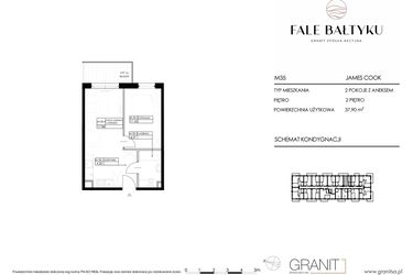 Rzut - Mieszkanie na sprzedaż 2 pokoje o powierzchni 37,9 m² - numer FBJC-M35 w Fale Bałtyku Cook