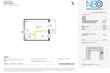 Rzut - Mieszkanie na sprzedaż 2 pokoje o powierzchni 34,62 m² - numer 101 w Neo Nova Ochota 6