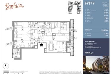 Rzut - Mieszkanie na sprzedaż 4 pokoje o powierzchni 96,1 m² - numer F177 w Goplana budynek F