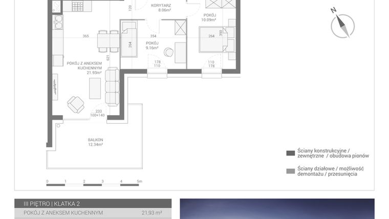 Rzut - Mieszkanie na sprzedaż 3 pokoje o powierzchni 56,88 m² - numer M41 w Apartamenty Przystań bud. F