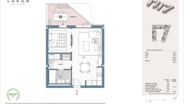 Rzut - Mieszkanie na sprzedaż 1 pokój o powierzchni 45,3 m² - numer LK32C w Lakun