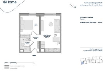 Rzut - Mieszkanie na sprzedaż 2 pokoje o powierzchni 38,82 m² - numer 15 w AtHome - Apartamenty inwestycyjne