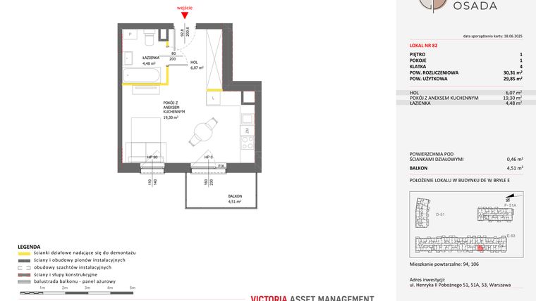 Rzut - Mieszkanie na sprzedaż 1 pokój o powierzchni 30,31 m² - numer E.82 w Piastova Osada