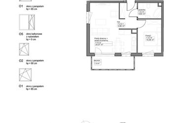 Rzut - Mieszkanie na sprzedaż 2 pokoje o powierzchni 44,97 m² - numer A.1.2.2 w Optima VIII