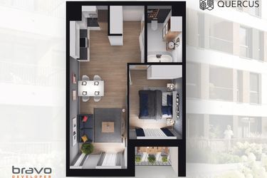 Rzut - Mieszkanie na sprzedaż 2 pokoje o powierzchni 40,65 m² - numer B2.129 w Quercus