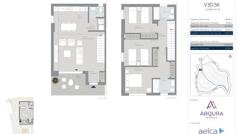 Rzut - Dom na sprzedaż 3 pokoje o powierzchni 119 m² - numer V70 w Alya Mijas 2 - Mijas