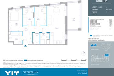 Rzut - Mieszkanie na sprzedaż 4 pokoje o powierzchni 82,29 m² - numer DB0106 w Spokojny Mokotów