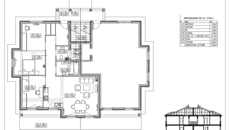 Rzut - Mieszkanie na sprzedaż 3 pokoje o powierzchni 87,84 m² - numer 37.1. w Ogrody Tesoro VI