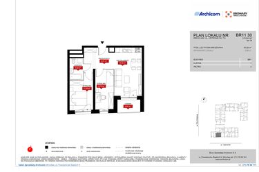 Rzut - Mieszkanie na sprzedaż 3 pokoje o powierzchni 55,08 m² - numer BR11/30 w Browary Wrocławskie 2