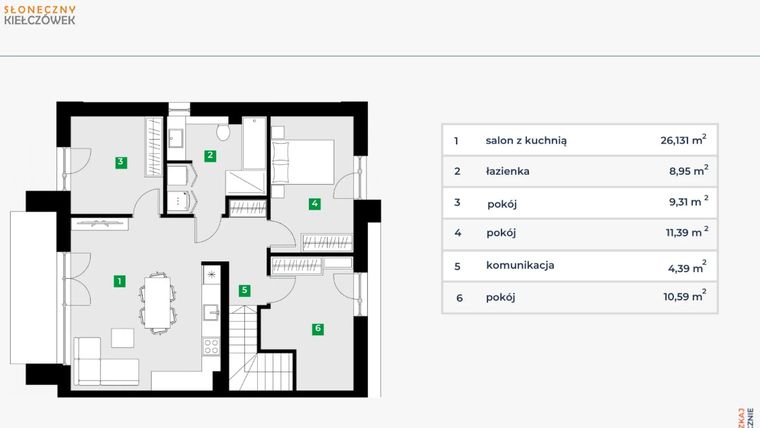 Rzut - Mieszkanie na sprzedaż 4 pokoje o powierzchni 71,26 m² - numer 5K/2 w Słoneczny Kiełczówek etap VII