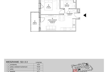 Rzut - Mieszkanie na sprzedaż 2 pokoje o powierzchni 40,32 m² - numer S2.I.3.3 w ATAL Idea Swarzędz II