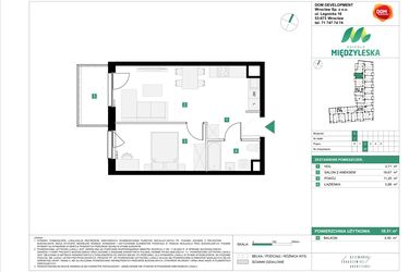 Rzut - Mieszkanie na sprzedaż 2 pokoje o powierzchni 38,51 m² - numer 20 w Osiedle Międzyleska - etap III