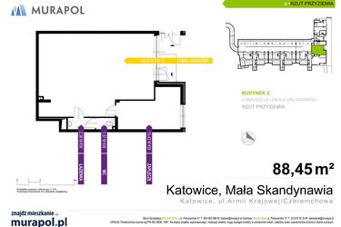 Rzut - Lokal użytkowy na sprzedaż 1 pokój o powierzchni 88,45 m² - numer 6 w Mała Skandynawia