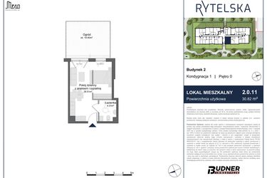 Rzut - Mieszkanie na sprzedaż 1 pokój o powierzchni 30,82 m² - numer 2.0.11 w Rytelska