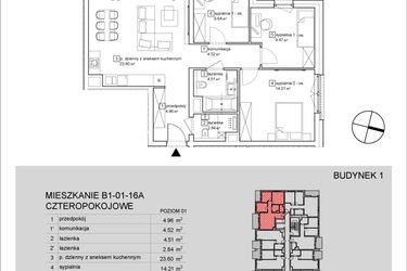 Rzut - Mieszkanie na sprzedaż 2 pokoje o powierzchni 73,75 m² - numer B1-01-16A w Francuska Park IX