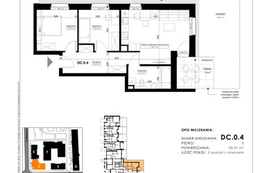 Rzut - Mieszkanie na sprzedaż 3 pokoje o powierzchni 58,41 m² - numer DC.0.4 w Nowy Folwark