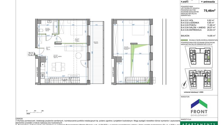 Rzut - Mieszkanie na sprzedaż 3 pokoje o powierzchni 76,39 m² - numer B.4.5. w Apartamenty Płużnicka