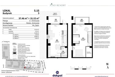 Rzut - Mieszkanie na sprzedaż 2 pokoje o powierzchni 69,28 m² - numer 5.15 w Pino Resort