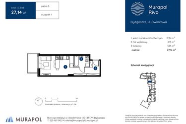 Rzut - Mieszkanie na sprzedaż 1 pokój o powierzchni 27,14 m² - numer 1.C.5.08 w Murapol Rivo