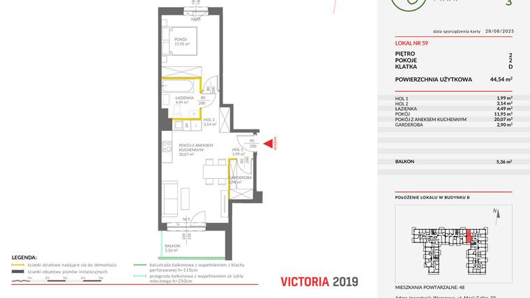 Rzut - Mieszkanie na sprzedaż 2 pokoje o powierzchni 44,54 m² - numer 59 w Olchowy Park III