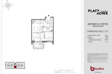 Rzut - Mieszkanie na sprzedaż 1 pokój o powierzchni 30,8 m² - numer B.33 w Osiedle Platynowe