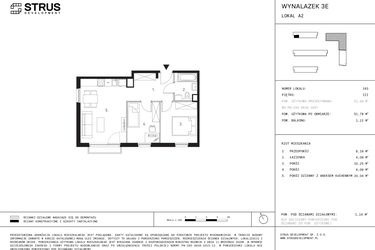Rzut - Mieszkanie na sprzedaż 3 pokoje o powierzchni 51,78 m² - numer A2.3 w Wynalazek 3A