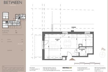 Rzut - Mieszkanie na sprzedaż 1 pokój o powierzchni 41,32 m² - numer 65 w BETWEEN
