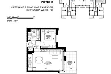 Rzut - Mieszkanie na sprzedaż 2 pokoje o powierzchni 43,95 m² - numer C2-M23 w Stacja Łódź V – etap C2