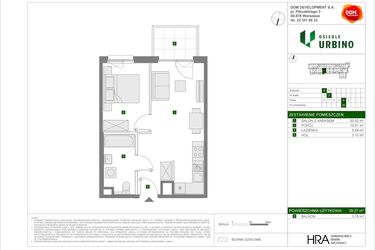 Rzut - Mieszkanie na sprzedaż 2 pokoje o powierzchni 39,27 m² - numer A58 w Osiedle Urbino etap 4.1