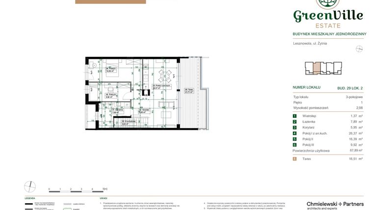 Rzut - Mieszkanie na sprzedaż 3 pokoje o powierzchni 67,89 m² - numer 29.2 w Green Ville