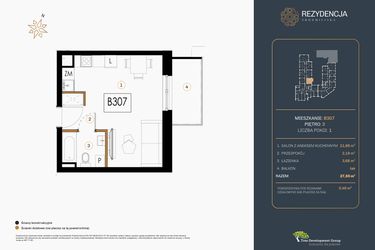 Rzut - Mieszkanie na sprzedaż 1 pokój o powierzchni 27,55 m² - numer B.307 w Rezydencja Śródmiejska