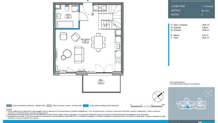 Rzut - Mieszkanie na sprzedaż 2 pokoje o powierzchni 69,13 m² - numer EB0304 w Talarowa Park II