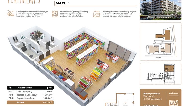 Rzut - Lokal użytkowy na sprzedaż 1 pokój o powierzchni 144,13 m² - numer AL 01 w Teatralna 3