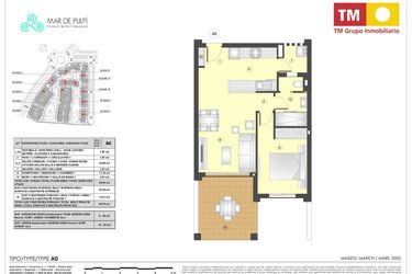 Rzut - Mieszkanie na sprzedaż 1 pokój o powierzchni 52 m² - numer 6.209 w Mar de Pulpi - Almeria