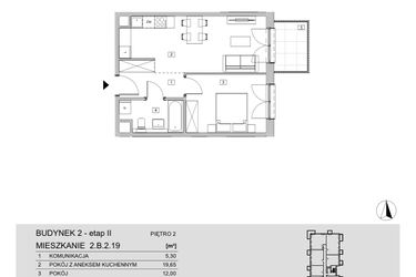Rzut - Mieszkanie na sprzedaż 2 pokoje o powierzchni 41,89 m² - numer 2.B.2.19 w ATAL Apollina II