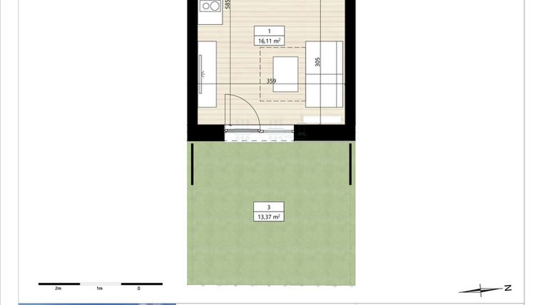 Rzut - Mieszkanie na sprzedaż 1 pokój o powierzchni 19,95 m² - numer B4/0/10 w Montano bud. B4 - apartamenty inwestycyjne