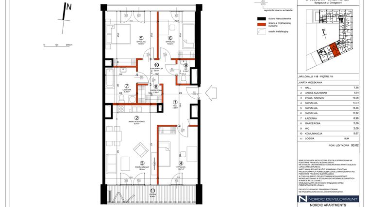 Rzut - Mieszkanie na sprzedaż 4 pokoje o powierzchni 93,58 m² - numer C.VII.116 w Nordic Haven