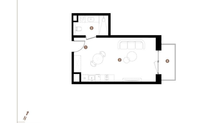Rzut - Mieszkanie na sprzedaż 1 pokój o powierzchni 30,87 m² - numer A1.3.11 w Apartamenty Grundmanna