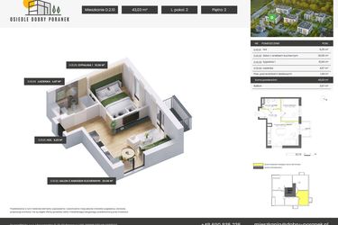 Rzut - Mieszkanie na sprzedaż 2 pokoje o powierzchni 43,03 m² - numer D.2.10 w Dobry Poranek