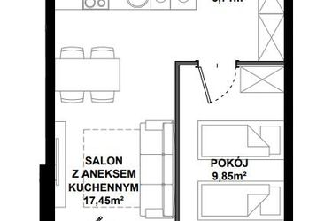 Rzut - Mieszkanie na sprzedaż 2 pokoje o powierzchni 39,09 m² - numer C.6 w Apartamenty Bałtyk