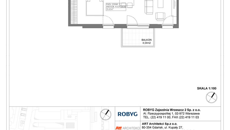 Rzut - Mieszkanie na sprzedaż 1 pokój o powierzchni 42,88 m² - numer E.4M20 w Nowa Wałowa bud. E
