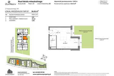 Rzut - Mieszkanie na sprzedaż 1 pokój o powierzchni 34,16 m² - numer B.1 w Och!Widzew