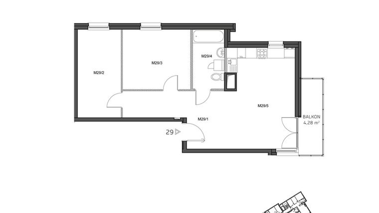 Rzut - Mieszkanie na sprzedaż 3 pokoje o powierzchni 63,03 m² - numer 29 w Wzgórze Krzemionki II