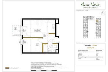 Rzut - Mieszkanie na sprzedaż 2 pokoje o powierzchni 40,19 m² - numer 13 w Aura Nova etap II