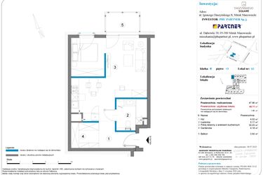 Rzut - Mieszkanie na sprzedaż 1 pokój o powierzchni 47,96 m² - numer B.3.93 w Daszyńskiego Square etap 1